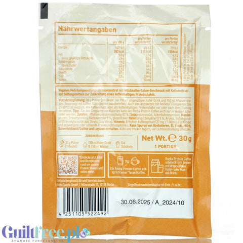 Rocka Nutrition Protein Coffee Frappuccino 30g - vegan protein coffee 80mg caffeine, sachet