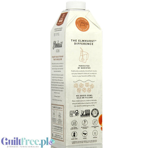 Elmhurst Walnut Barista Maple - vegan non-dairy oat milk with walnuts and maple syrup, without carrageenan or guar gum