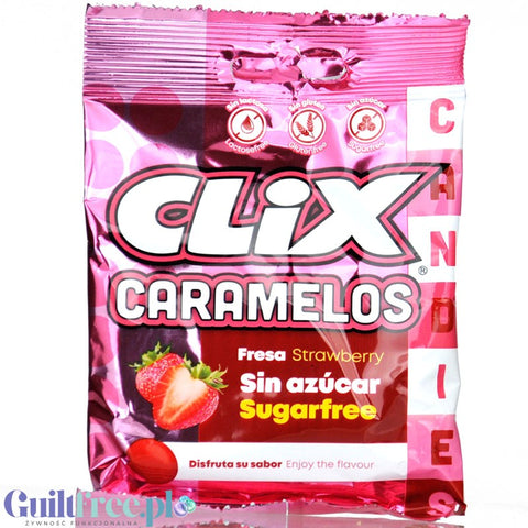 Clix Caramelos Strawberry Fresa - gluten-free strawberry-flavored candies without sugar and lactose.