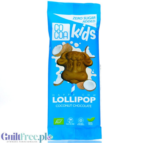 Raw Cocoa Kids Happy Cow coconut chocolate lollipop - vegan gluten-free chocolate lollipop with no added sugar