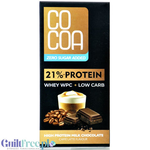 Raw Cocoa 21% Protein Milk Chocolate Caffe Latte  - proteinowa kawowa mleczna czekolada bez cukru słodzona erytrytolem