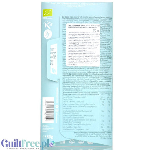 Benjamissimo Pistachio Orange - organiczna wegańska keto czekolada pistacjowo-pomarańczowa bez dodatku cukru i maltitolu