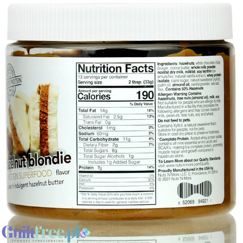 Nuts 'N More Hazelnut Blondie - masło laskowe z biała czekoladą, 25% białka z WPI i ksylitolem