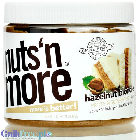 Nuts 'N More Hazelnut Blondie - masło laskowe z biała czekoladą, 25% białka z WPI i ksylitolem