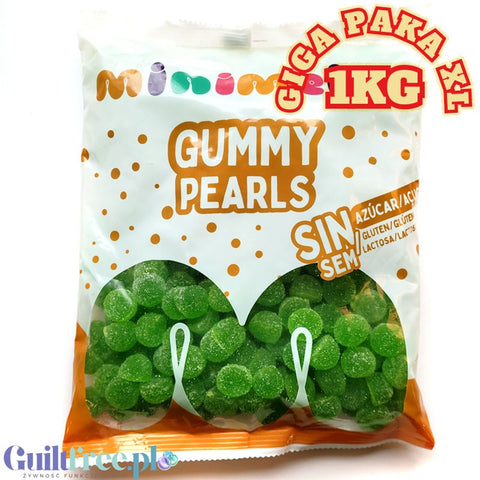 Minimelis Gummy Pearls Green GIGA PAKA 1KG - kwaśne zielone kulki żelki bez cukru 40% mniej kalorii