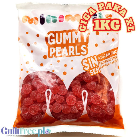 Minimelis Gummy Pearls Red GIGA PAKA 1KG - kwaśne czerwone kulki żelki bez cukru 40% mniej kalorii