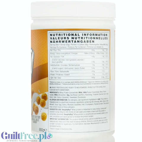 Naughty Boy Whey Premium Protein Peanut Butter Cereal Milk 900g - a nutrient dense protein supplement WPI, WPC & MPC