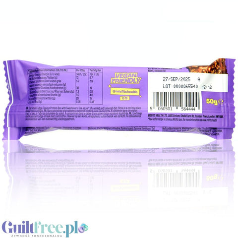 MisFits Protein Bar Caramel Fudge - vegan sugar-free protein bar, Caramel, Fudge & 'Milk' Chocolate