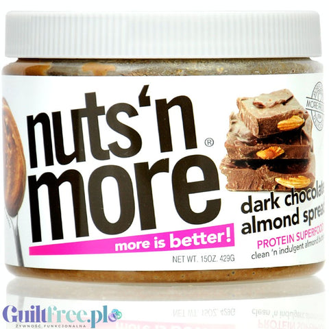 Nuts 'N More Dark Chocolate Almond - masło migdałowe z WPI i ciemną czekoladą, słodzone ksylitolem