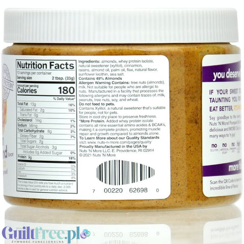 Nuts 'n More Cinnamon Raisin Almond Butter - almond butter with WPI and xylitol, with cinnamon and raisins