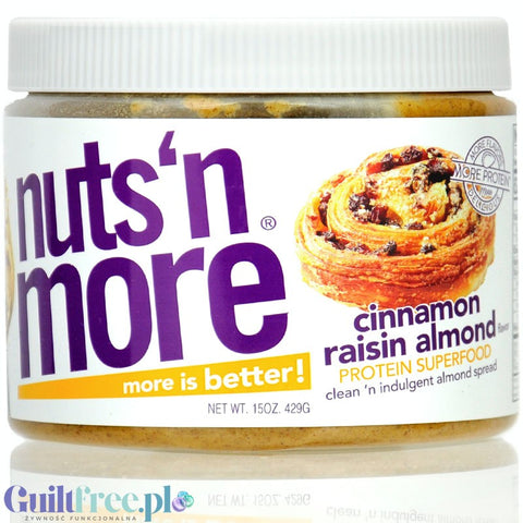 Nuts 'n More Cinnamon Raisin Almond Butter - masło migdałowe z WPI i ksylitolem, z cynamonem i rodzynkami