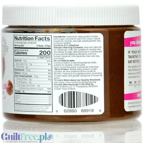 Nuts 'N More Hazelnut Cocoa - hazelnut butter 25% protein with WPI, xylitol and dark chocolate
