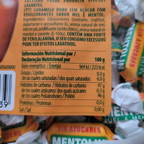 Mentolin Miel & Menthol - honey and menthol sugar-free candies by weight