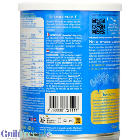 La Mandorle Lait D'Amande 400g - almond milk powder with no added sugar, to prepare 5L of drink