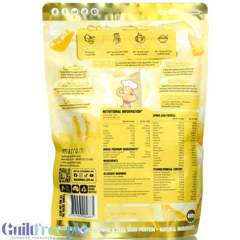 Macro Mike Almond Plant Protein, Vanilla Sugar Cookie - vegan almond protein supplement without gluten, milk or sucralose