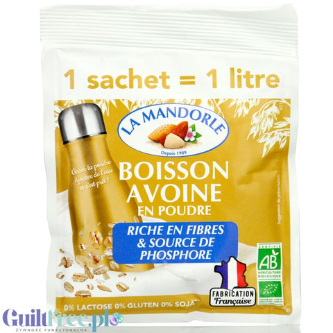 La Mandorle Boisson Avoine 80g - bezglutenowe mleko owsiane w proszku bez dodatku cukru, do przygotowania 1L napoju