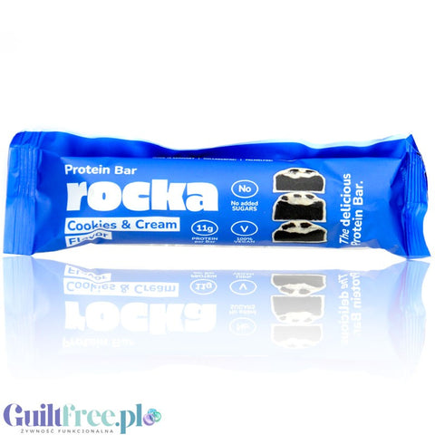 Rocka Nutrition Protein Bar, Cookies & Cream - wegański baton białkowy bez cukru i oleju palmowego 11g białka