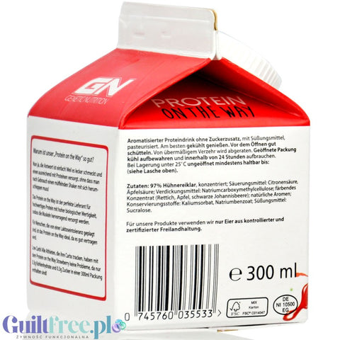 GN Protein On The Way, Strawberry, 30g protein per 140kcal, lactose free egg white protein shake