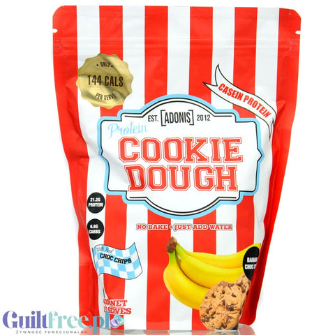 Adonis Cookie Dough Casein Protein, Banana Choc Chip - protein cookie dough, 21g protein & 144kcal