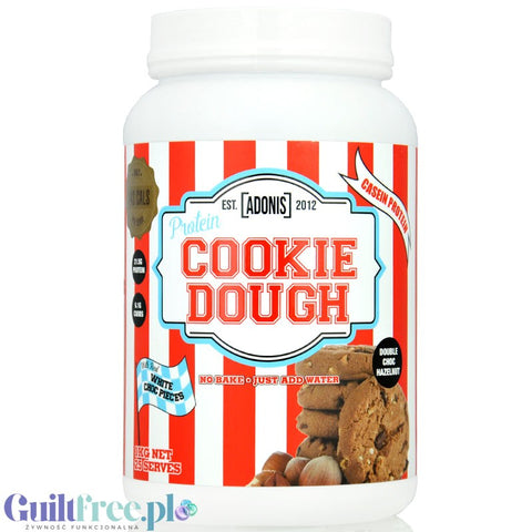 Adonis Cookie Dough Casein Protein, Double Choc Hazelnut 1kg - protein cookie dough with chocolate, 21g protein & 141kcal