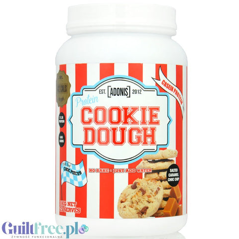 Adonis Cookie Dough Casein Protein, Salted Caramel Choc Chip 1kg - protein cookie dough with chocolate.