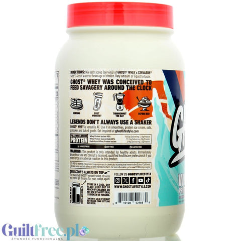 Ghost 100% Whey Cinnabon Caramel Pecan - edycja limitowana, odżywka białkowa z WPI, WPH i kompleksem enzymów
