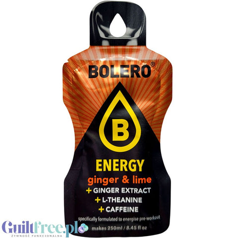 Bolero Energy Ginger & Lime - sugar-free energy drink with ginseng extract, L-theanine and caffeine