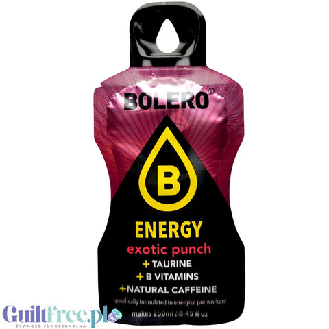 Bolero Energy Exotic Punch 7g - napój energetyczny bez cukru z tauryną, naturalną kofeiną i witaminami B