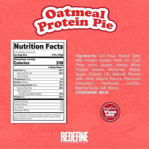 Redefine Foods Oatmeal Protein Pie, Peanut Butter - oatmeal protein pie with peanut butter
