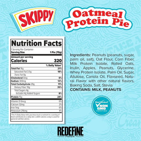 Redefine Oatmeal Protein Pie, Skippy Peanut Butter - oatmeal giga protein pie with peanut butter