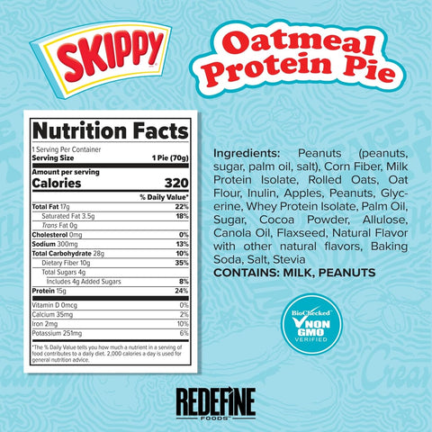 Redefine Oatmeal Protein Pie, Skippy Peanut Butter Chocolate - oatmeal giga protein pie with peanut butter