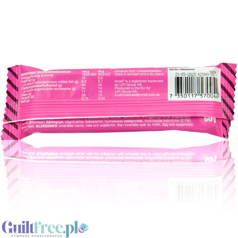 ReDo Plant Based Bar Raspberry Rules - a vegan protein bar without nuts, palm oil or sweeteners