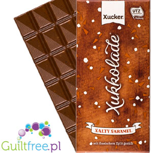 Milk chocolate without sugar added with salted caramel slices