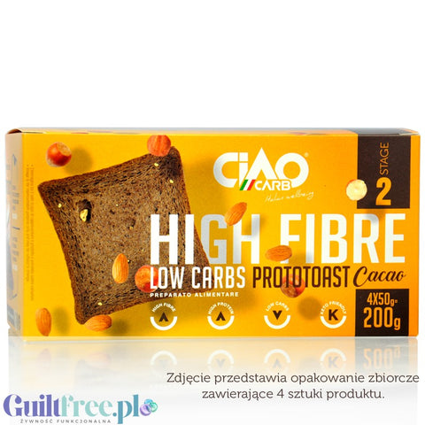Prototoast Cocoa low calories food preparation - Crunchy toast with cocoa and nuts with reduced energy