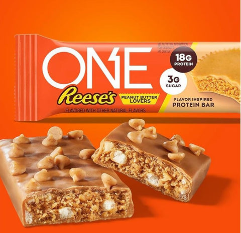 ONE Bar Reese's Peanut Butter - a protein bar in a nutty coating with lots of nuts
