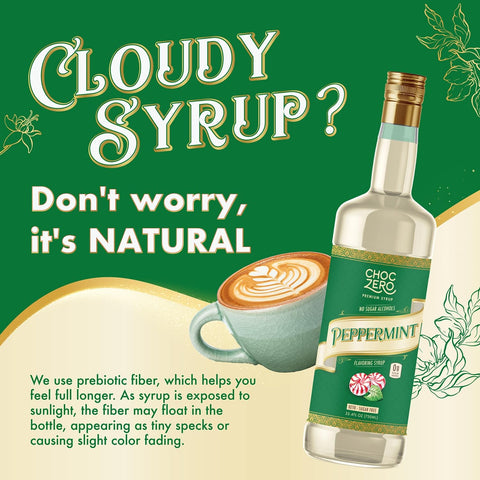 Choc Zero Coffee Syrup, Peppermint - sugar and sucralose free coffee syrup with fiber