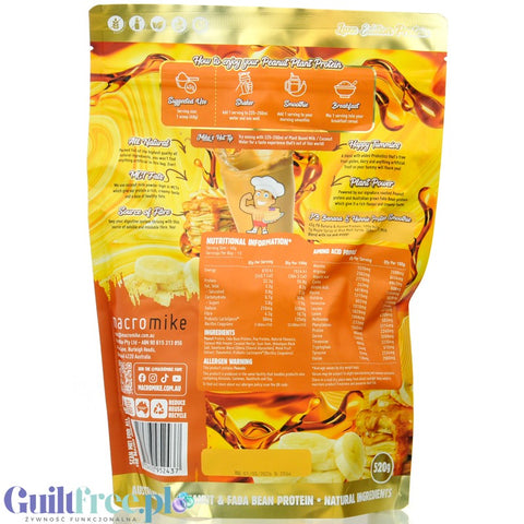 Macro Mike Peanut Plant Protein, PB Banana & Hunnie, 520g - vegan almond protein supplement without gluten, milk or sucralose