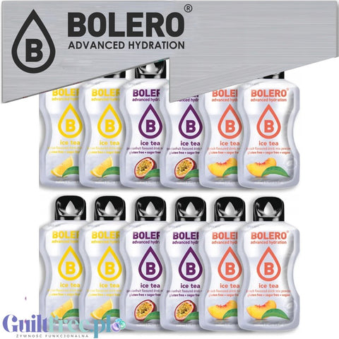 Bolero Sticks Ice Tea Drink Mix 12 sachets, 3 different flavors Iced Tea (Lemon, Peach, Passion Fruit)