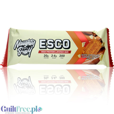 Naughty Boy Esco Protein Bar, White Chocolate Caramel Biscuit - baton 20g białka & 200kcal, smak Biała Czekolada & Spekulatius