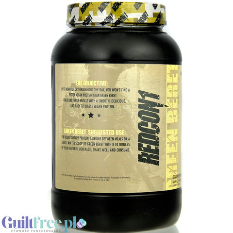 RedCon1 Green Beret Vegan Protein Peanut Butter - wegańska odżywka białkowa ze stewią i erytrolem, bez sukralozy, soi i glutenu