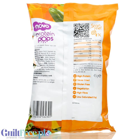 Novo Foods Protein Pops Cheese & Jalapeño - spicy cheese and bell pepper protein chips 65% less fat
