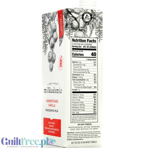 Milkadamia Unsweetened Vanilla Macadamia Milk - vitaminized vanilla plant milk with macadamia, without sugar or carrageenan