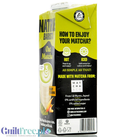 Natrue Barista Oat Matcha Drink 1L - wegański napój owsiany z herbatą matcha, bez dodatku cukru, bez glutenu