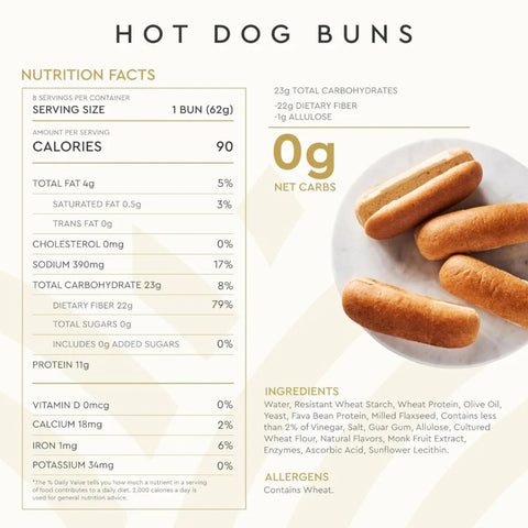 Hero Bread Classic Hot Dog Buns - Keto hot dog buns, 8pcs, 90kcal