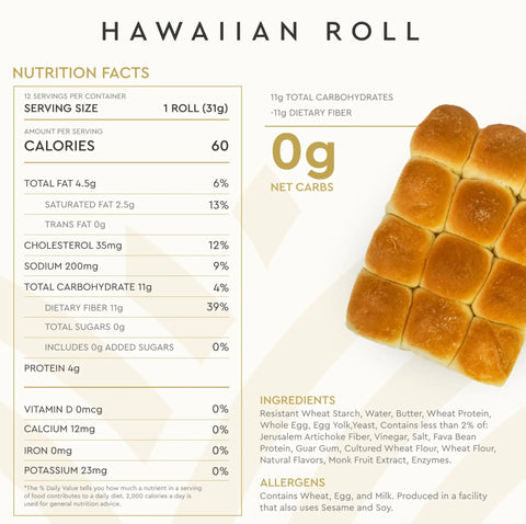 Hero Bread Hawaiian Rolls - soft keto rolls 12 pcs, 60kcal 1g carbohydrates