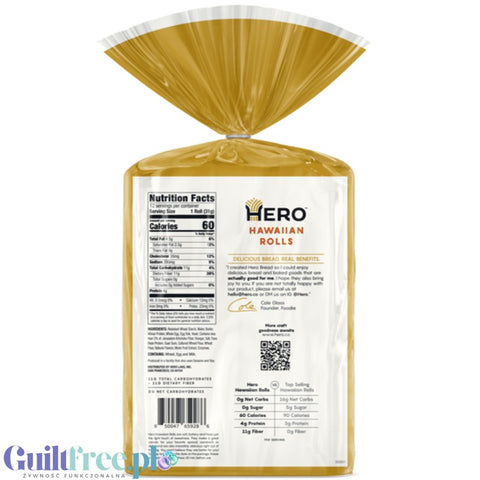Hero Bread Hawaiian Rolls - soft keto rolls 12 pcs, 60kcal 1g carbohydrates