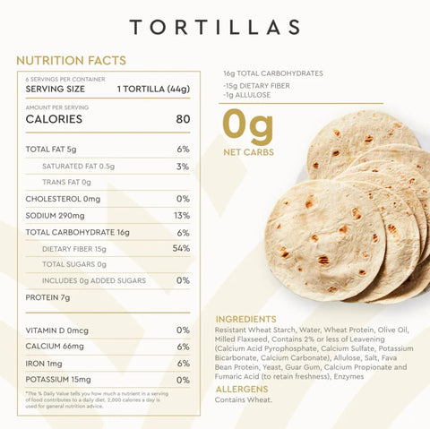 Hero Bread Tortilla Wraps - keto high protein tortillas 80kcal, 1g carbohydrates & 7g protein