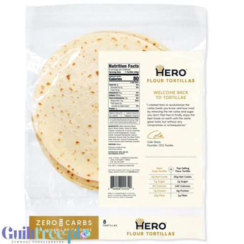 Hero Bread Tortilla Wraps - keto high protein tortillas 80kcal, 1g carbohydrates & 7g protein