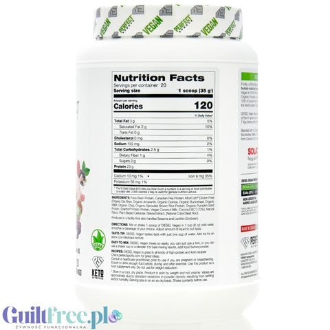Perfect Sport Diesel Vegan Very Berry Splash - New Zealand vegan keto protein supplement with stevia only