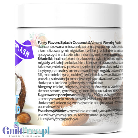 Funky Flavors Splash Coconut 9kcal 50g - kokosowy aromat słodzący w proszku z kokosem, migdałami i białą czekoladą